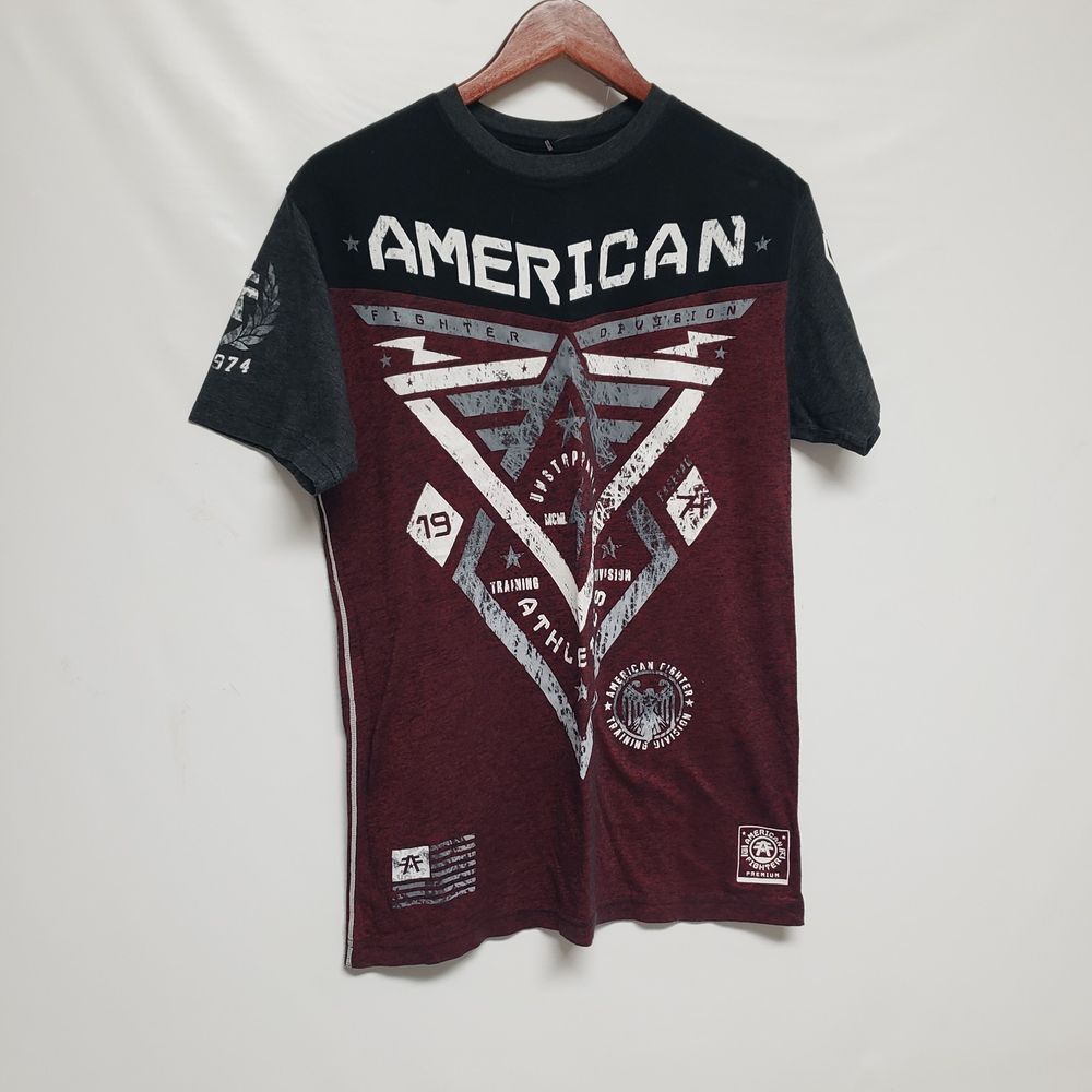 American Fighter Buckle T-Shirt Mens M Multicolor Graphic‎ Print Double Sided